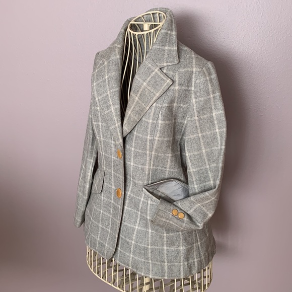 Vtg Windowpane Plaid wool blazer jacket - Picture 4 of 16